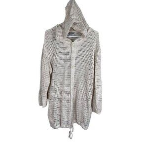 Baja Blue Swim Coverup S Cream Cardigan Hooded Boho Neutral Travel Beach Summer
